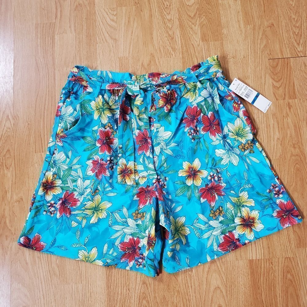 Ruby Rd. Tie-Waist Floral Pocket Shorts sz XL